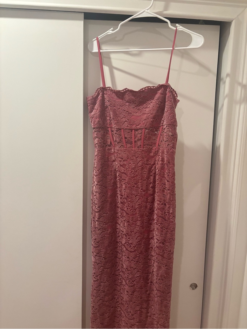 SAYLOR Dusty Rose Lace Midi Slip Dress